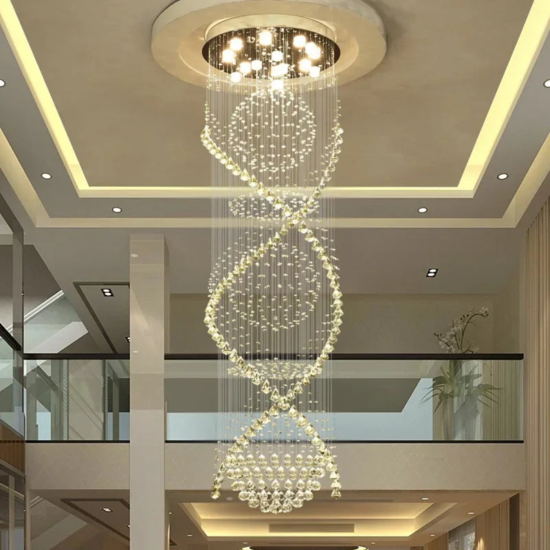 Afralia™ Modern Crystal Chandelier for Staircase, Luxury LED Lighting Fixture for Living Room.