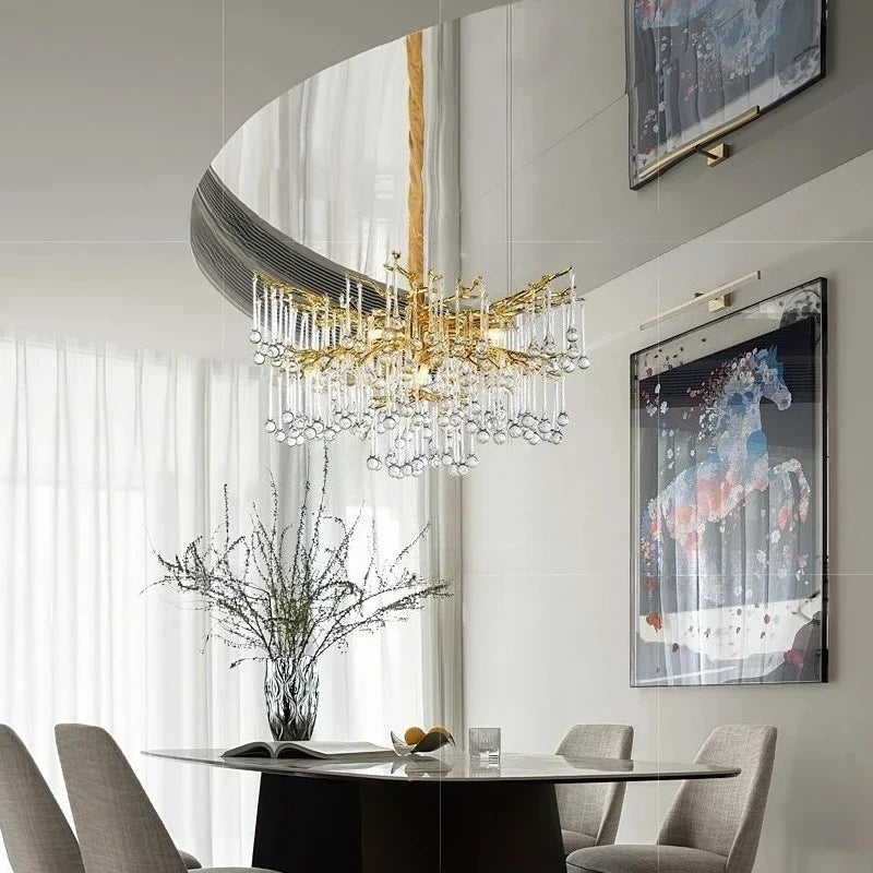 Afralia™ Water Droplet Crystal Chandelier - Golden Branch Pendant Light