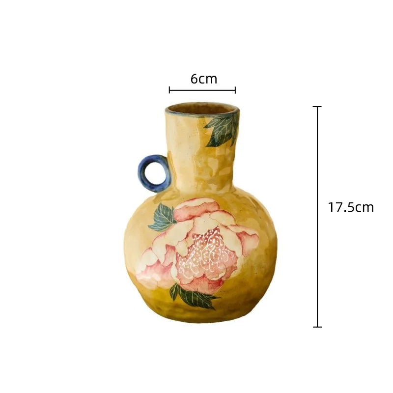 Afralia™ Peony Flower Vase, Chinese Hand-painted Porcelain Home Decor Accessory