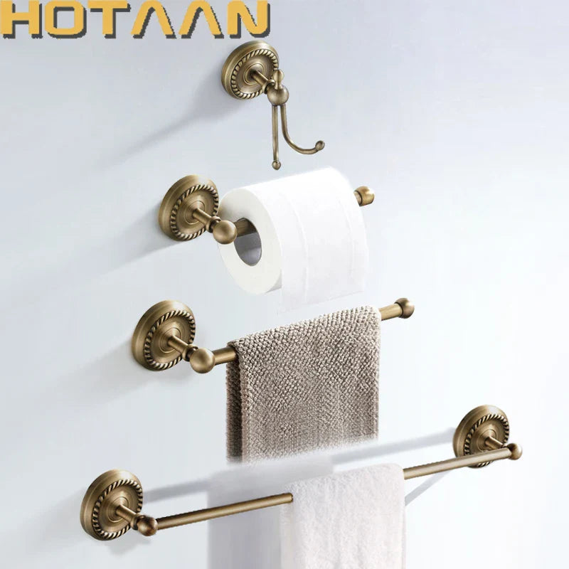 Afralia™ Solid Brass Bathroom Accessories Set with Robe Hook, Paper Holder, Towel Bar, and Soap Basket