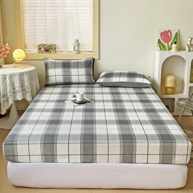 Afralia™ Queen Double Stripe Grid Fitted Sheet - Skin-Friendly Cozy Bed Cover