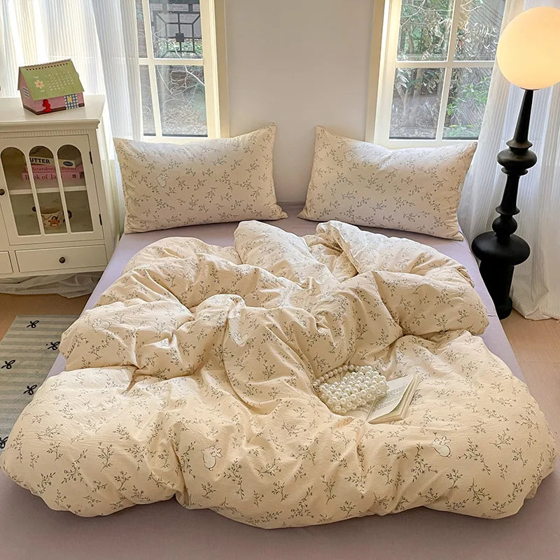 Afralia™ Cotton Flower Print Bedding Set - Romantic High-Density Comforter for Adults