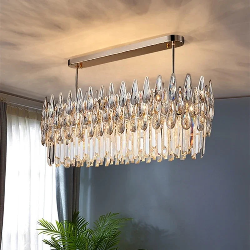 Afralia™ Water Drop Crystal Chandelier Wrought Iron Pendant Lamp Home Decor Lustre Hanglamp