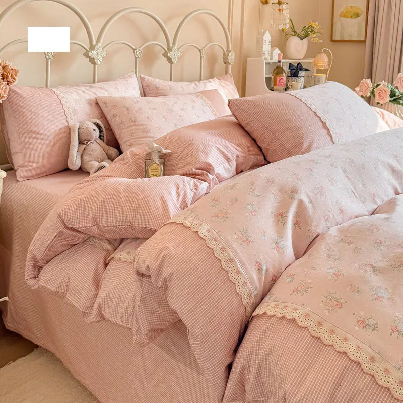 Afralia™ Floral Embroidery Lace Bedding Set Full Double Size Skin Friendly Cotton