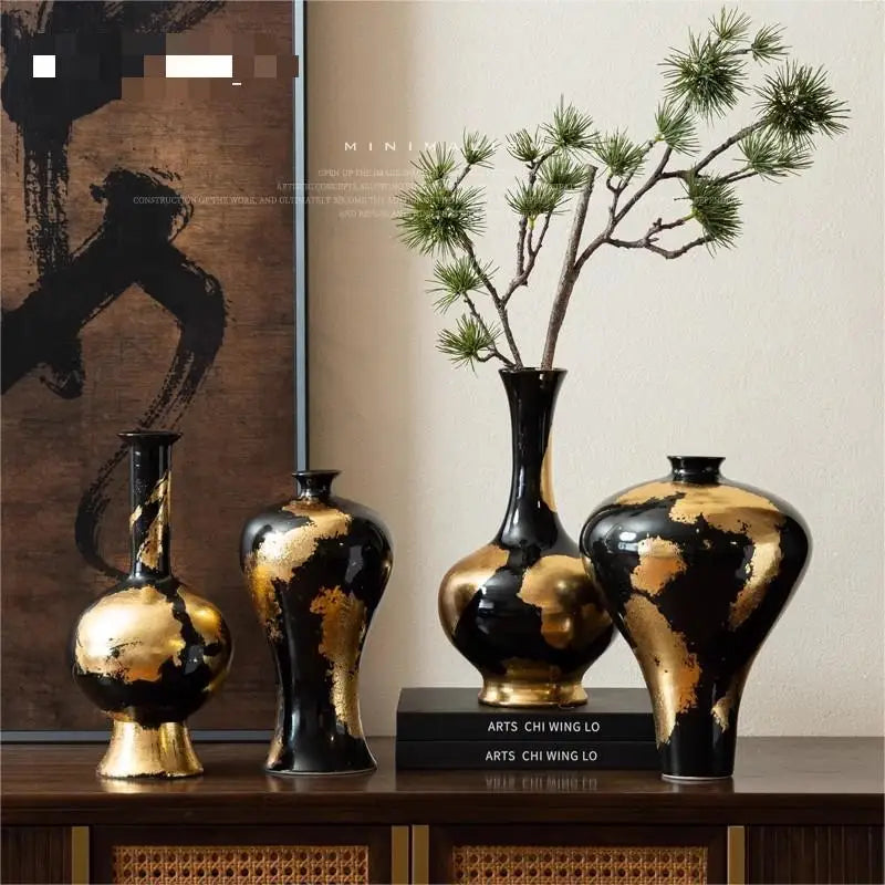 "Afralia™ Gold Foil Pattern Ceramic Vase - Handcrafted Flowerpot Terrarium Home Decor"