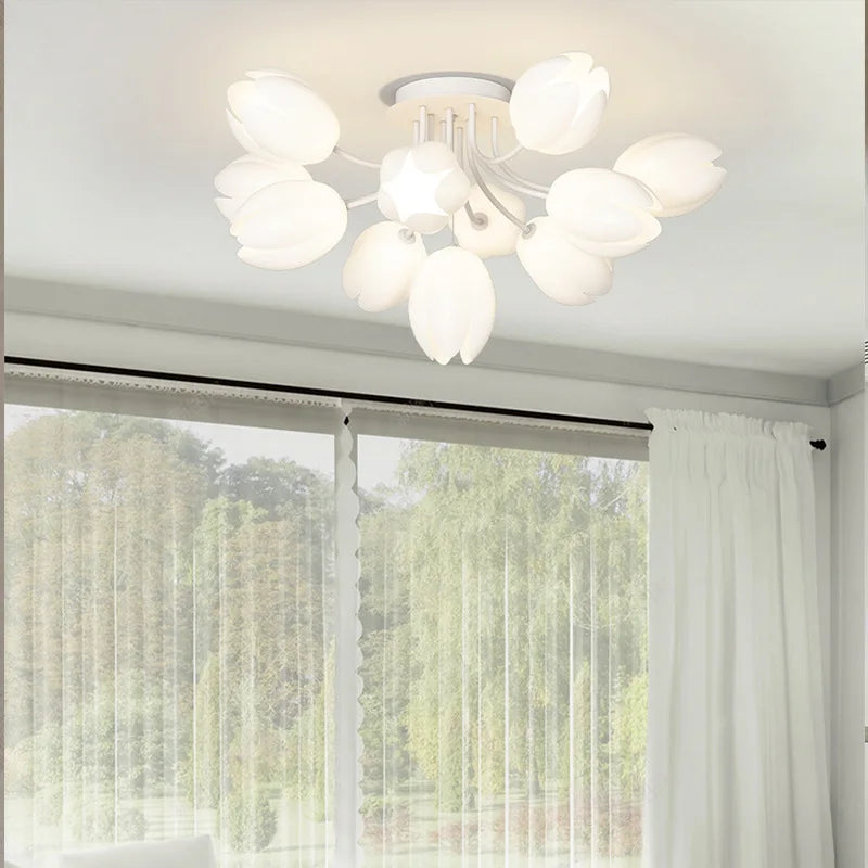 Afralia™ White Tulip Modern Ceiling Light for Living Room and Bedroom