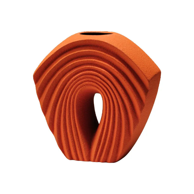 Afralia™ Geometric Folds Ceramic Flower Vase - Home Decor Handicrafts