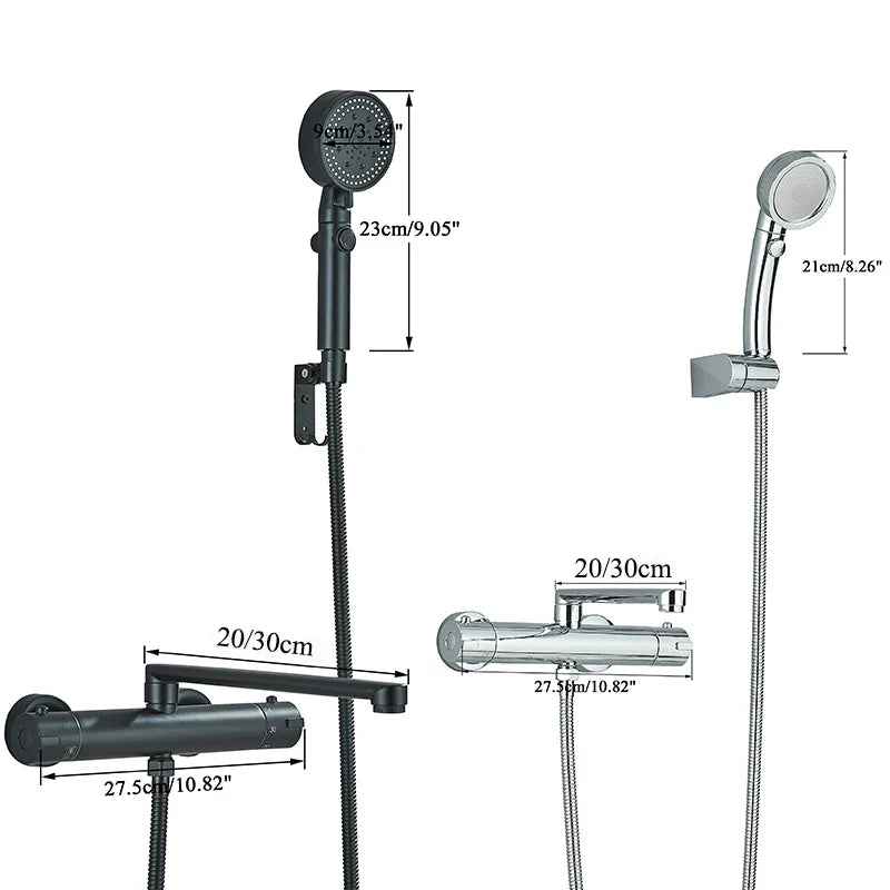 Afralia™ Thermostatic Bathtub Faucet Set with Wall Handheld Shower and Rotating Spout