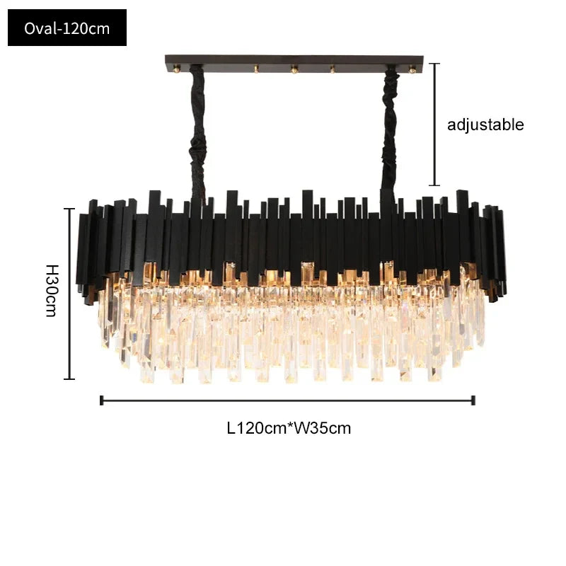 Afralia™ Oval LED Crystal Chandelier: Modern Black Pendant Light for Living Room, Bedroom, Dining Room