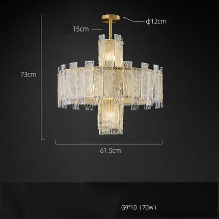Afralia™ Rectangular Golden Copper Glass LED Chandelier for Dinning Room