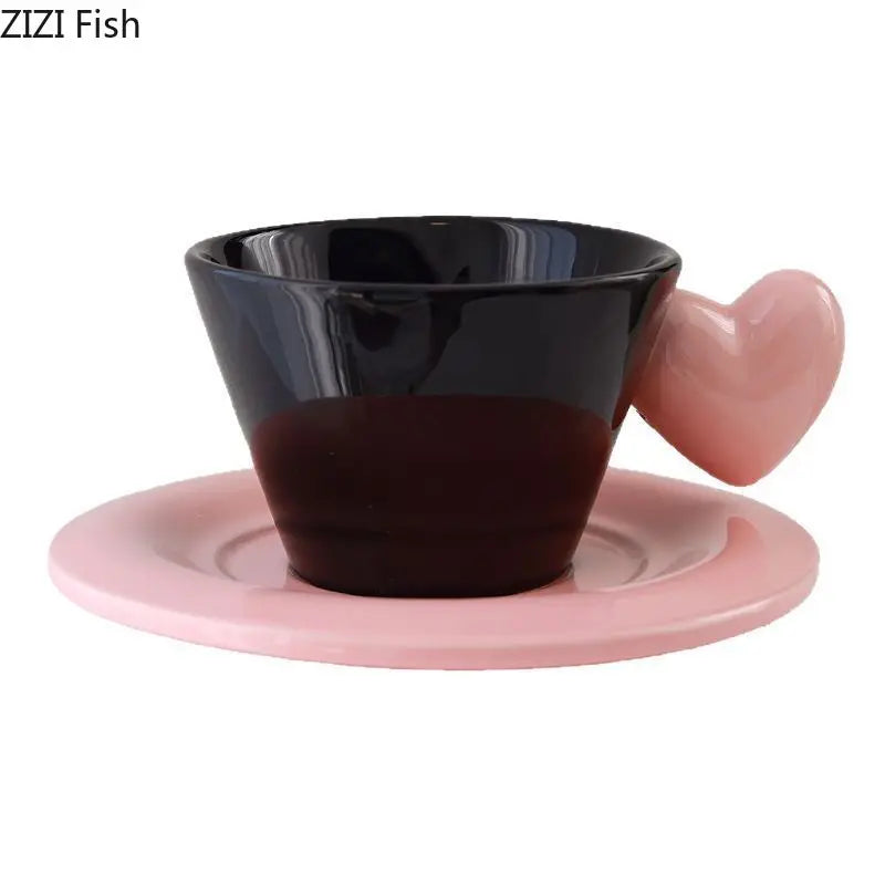 Afralia™ Heart Shape Porcelain Lovers Mug Set Dining Coffee Cup Tea Saucer Juice Cup