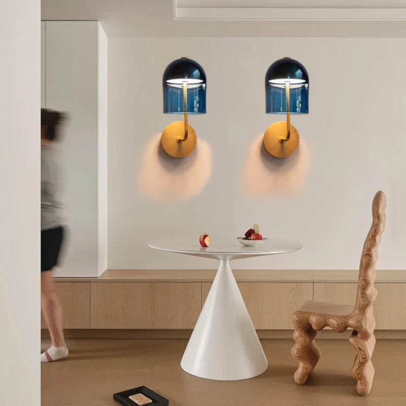 Afralia™ Blue Glass Wall Sconce Lamps | Designer Luxury Home Decor Light Fixture