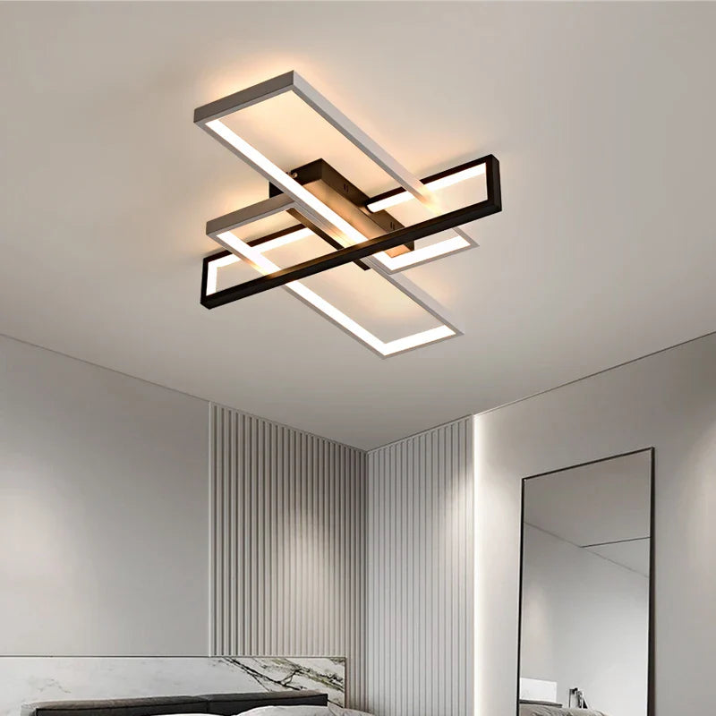 Afralia™ LED Rectangular Chandelier Art Ceiling Light for Living Room Bedroom