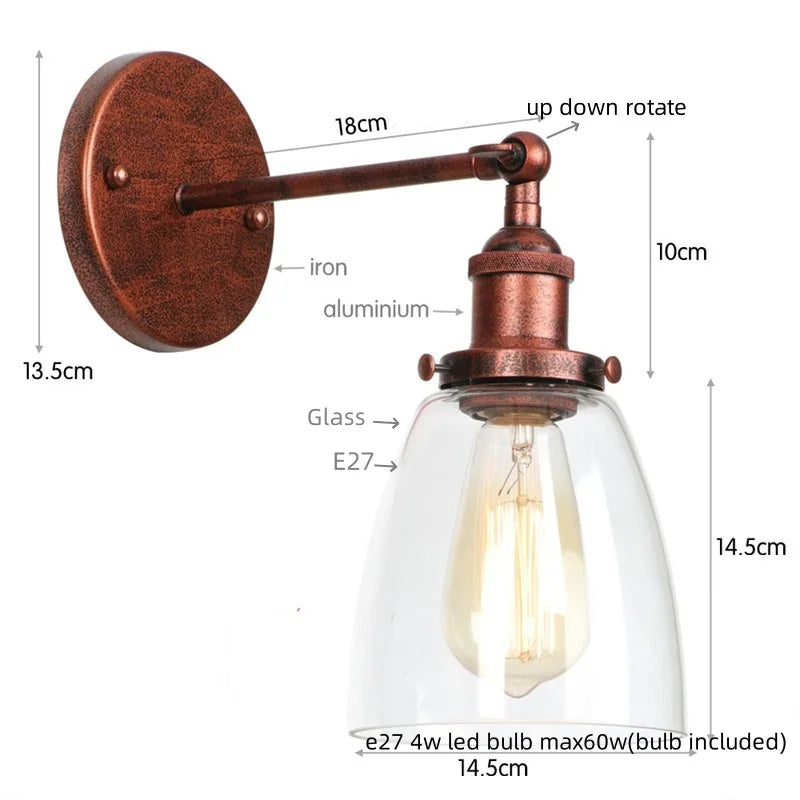 Afralia™ LED Wall Light Fixture Pull Chain Switch Industrial Vintage Bedroom Lamp