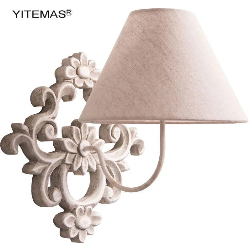 Afralia™ White Wooden Wall Light with Fabric Shade for Bedroom and Living Room