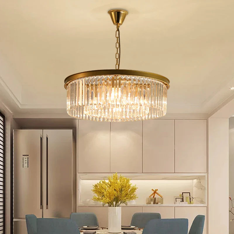 Afralia™ Retro Gold Black Metal Crystal Pendant Lights with LED, Chain Hanging Suspension Loft Lamp