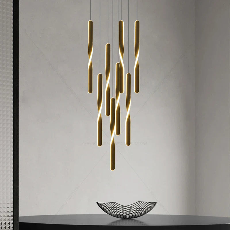 Afralia™ Modern Spiral Black Chandelier with Long LED Strip for Lobby, Restaurant, and Large Hall