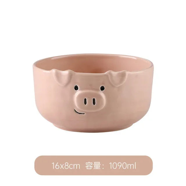 Afralia™ Pink Pig Ceramic Breakfast Plate Set | European Cute Nordic Kitchen Dishes