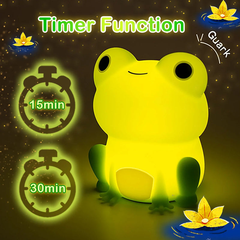 Afralia™ Silicone Frog Night Light USB Rechargeable Dimmable Touch Sensor Baby Bedroom Lamp