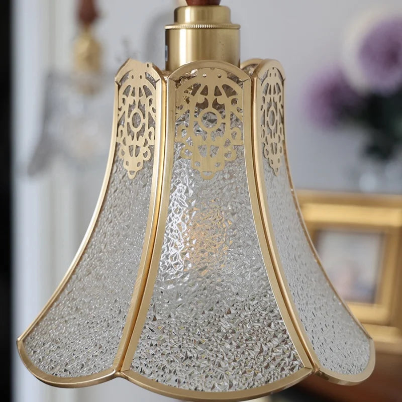 Afralia™ Walnut Wood & Copper Glass Pendant Light Fixture, LED Dining Room Luminaire