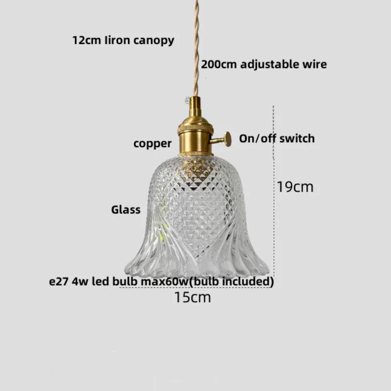Afralia™ Flower Glass LED Pendant Lights with Copper Knob Switch for Modern Spaces