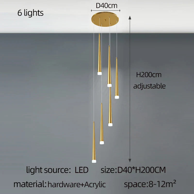 Afralia™ Golden LED Tapered Chandelier for Modern Living Room & Kitchen Lighting