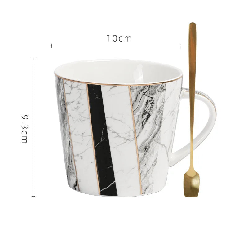 Afralia™ Gilded Marble Texture Ceramic Cup & Saucer Set for Dining Table Tea & Coffee