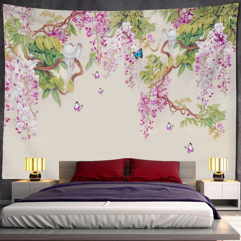 Bohemian Floral Tapestry Wall Hanging for Aesthetic Room Decor by Afralia™