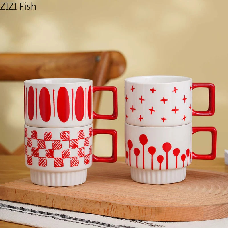 Afralia™ Minimalist Porcelain Stacking Mugs Set for Coffee, Tea, Juice, and More