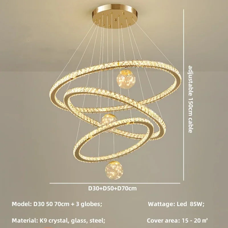 Afralia™ Crystal LED Chandelier: Modern Living Room Pendant Lights, Glass Globe Hanging Lamp