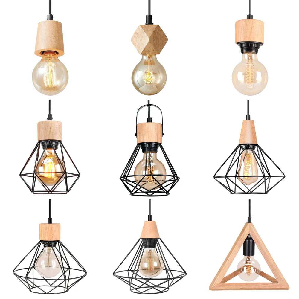 Afralia™ Vintage Industrial Wood Pendant Light Chandelier for Kitchen Island Living Room