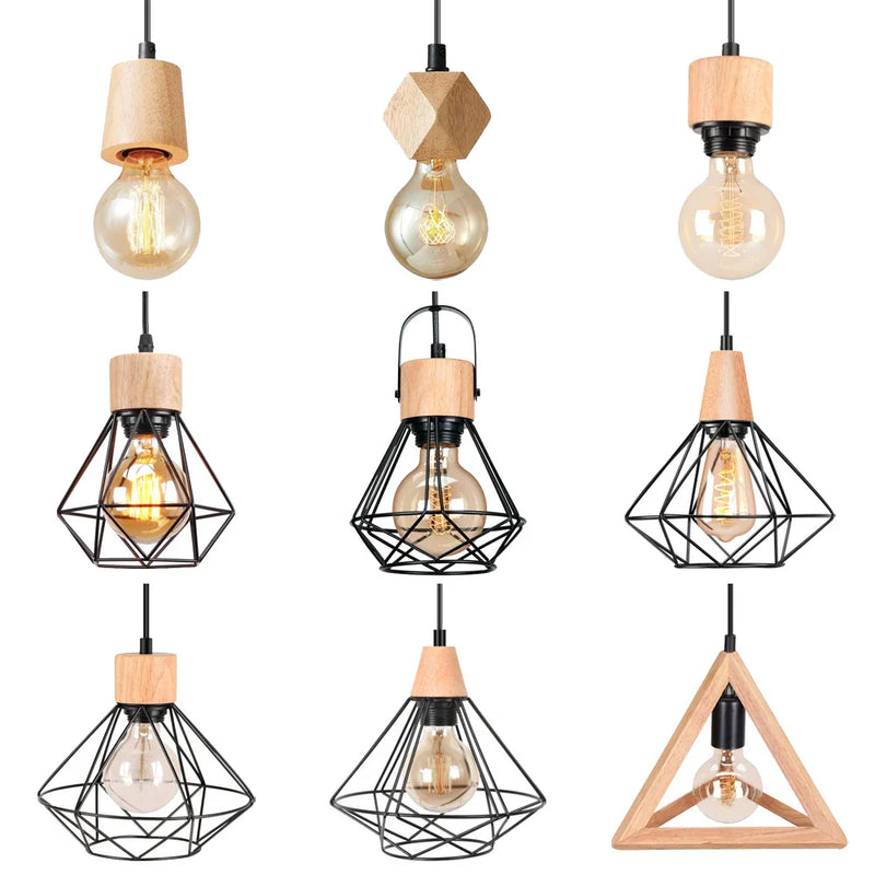 Afralia™ Vintage Industrial Wood Pendant Light Chandelier for Kitchen Island Living Room