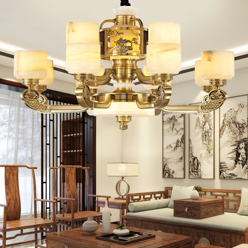 Afralia™ Natural Jade Chandelier - Luxurious Zhongshan Lamps for Dining, Bedroom, and Living Room