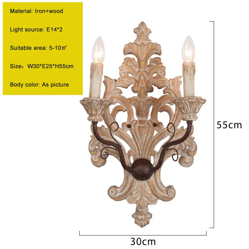 Afralia™ Elegant Solid Wood Carving Antique Wall Lamp for Home Decor