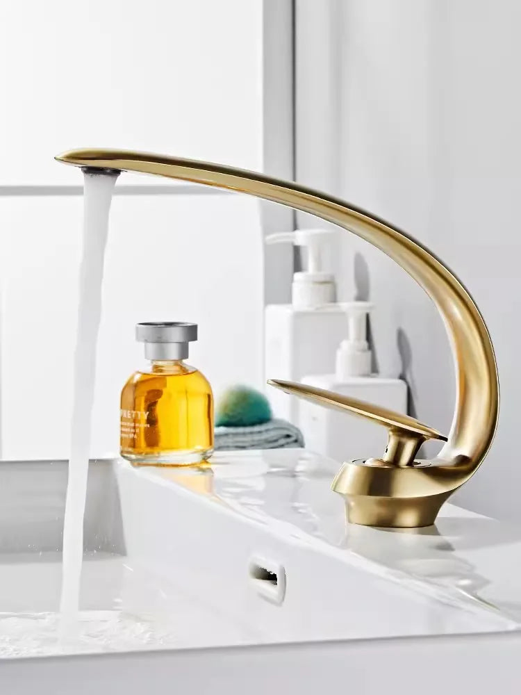 Afralia™ Brushed Gold Basin Faucet - Single Handle Bathroom Sink Faucet