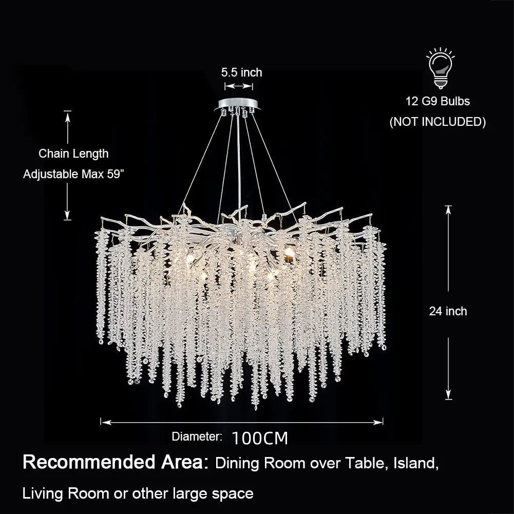 Afralia™ Crystal Tassel Chandelier: Elegant Dining Room Pendant Light Fixtures