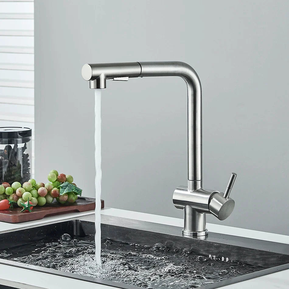 Afralia™ Matte Black Kitchen Faucet Pull Out Dual Sprayer Mixer Tap Rotation Deck Mounted