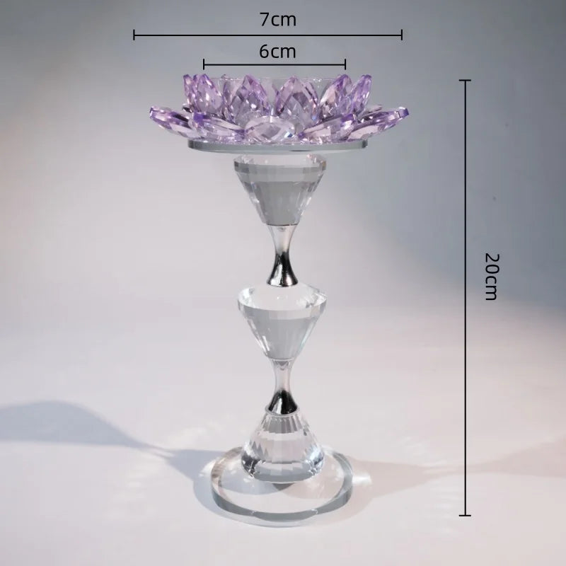 Afralia™ Crystal Lotus Candle Holder Home Decoration Crystal Flower Candlestick