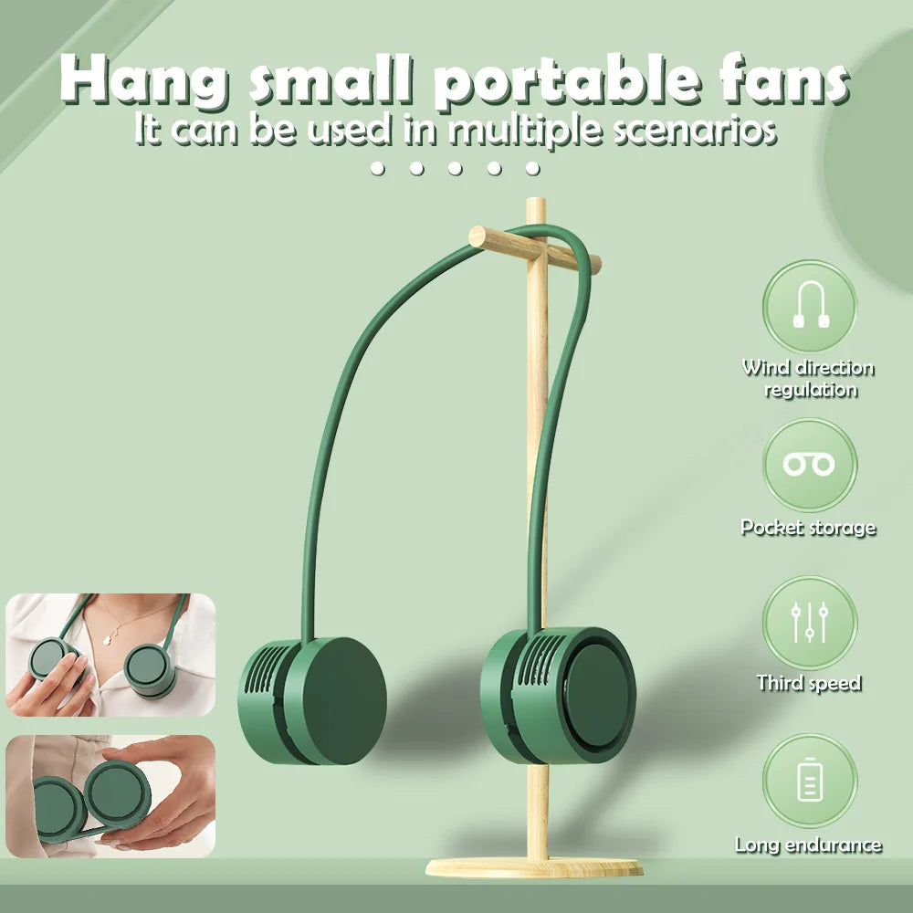 Afralia™ LED Hanging Neck Fan with Colorful Atmosphere Lights, 5th Gear USB Operation