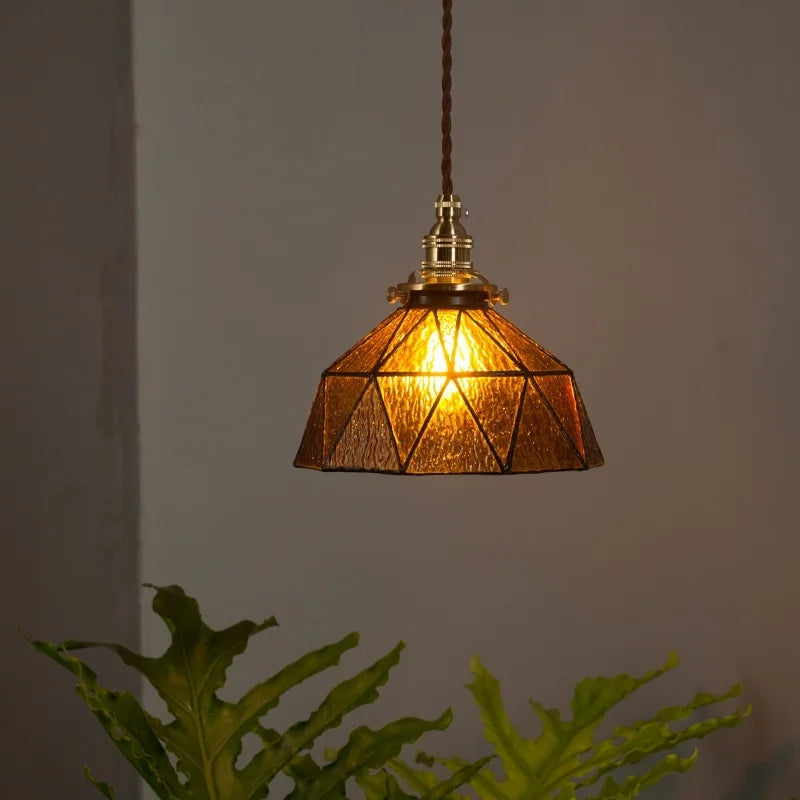 Afralia™ Tiffany Brass Pendent Light Glass LED Cafe Bedroom Living Room Loft Bar