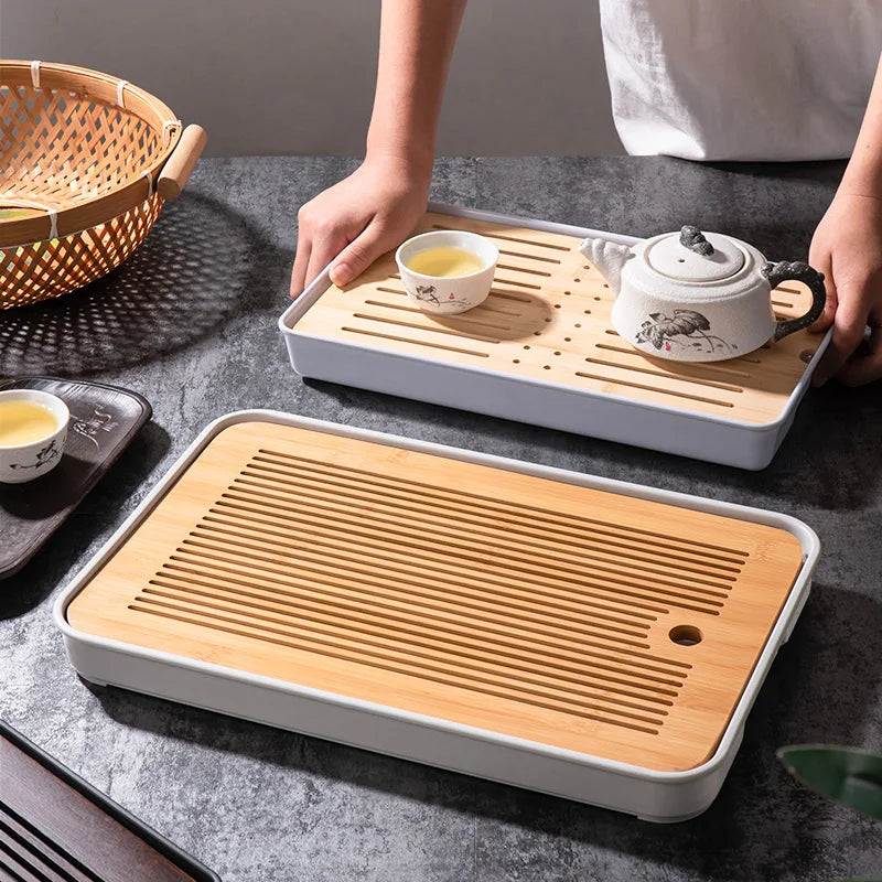 Bamboo Tea Tray Set with Drainage by Afralia™