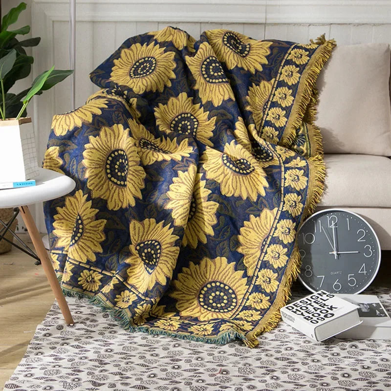 Afralia™ Luxury Knitted Sunflower Sofa Blanket - Pastoral Style Decorative Bedspread