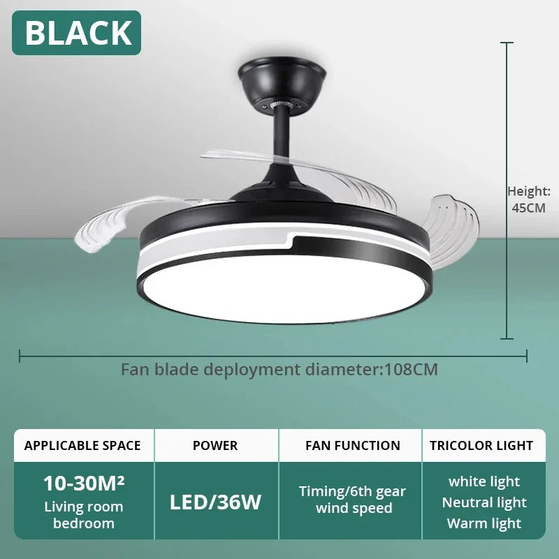 Afralia™ Copper Ceiling Fan with Energy-saving Lighting, Modern Style, 6-speed Variab