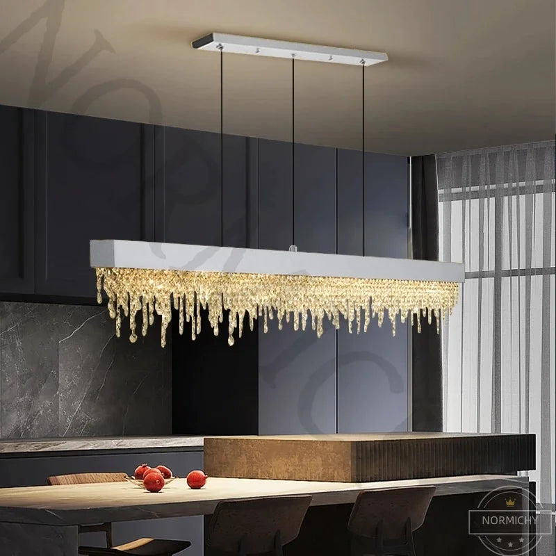 Afralia™ Luxury Crystal Chandelier Stainless Steel Modern Design Living Room Kitchen Lighting
