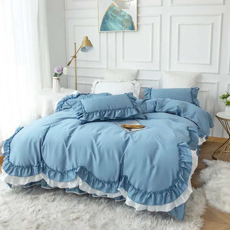 Afralia™ Princess Cotton Bedding Set: King Queen Twin Double Size Duvet Cover Sets