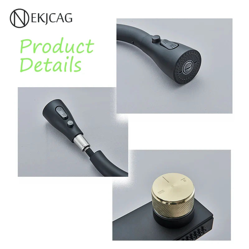 Afralia™ Black Kitchen Faucet: Flexible Pull Out 3 Nozzle Mixer Tap