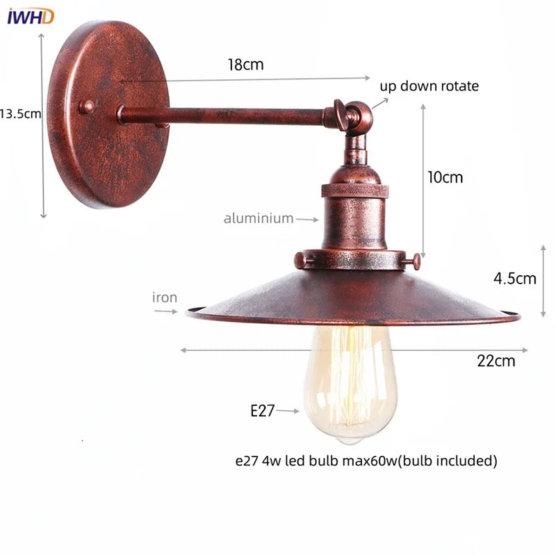 Afralia™ Loft LED Wall Lamp Gold Pull Chain Switch Industrial Luminaire