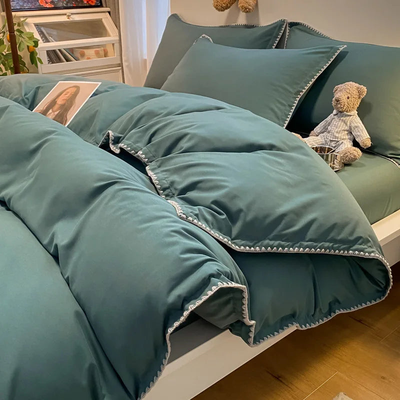 Afralia™ Cozy Shell Edges Bedding Set: Soft Duvet & Fitted Sheet for Autumn/Winter