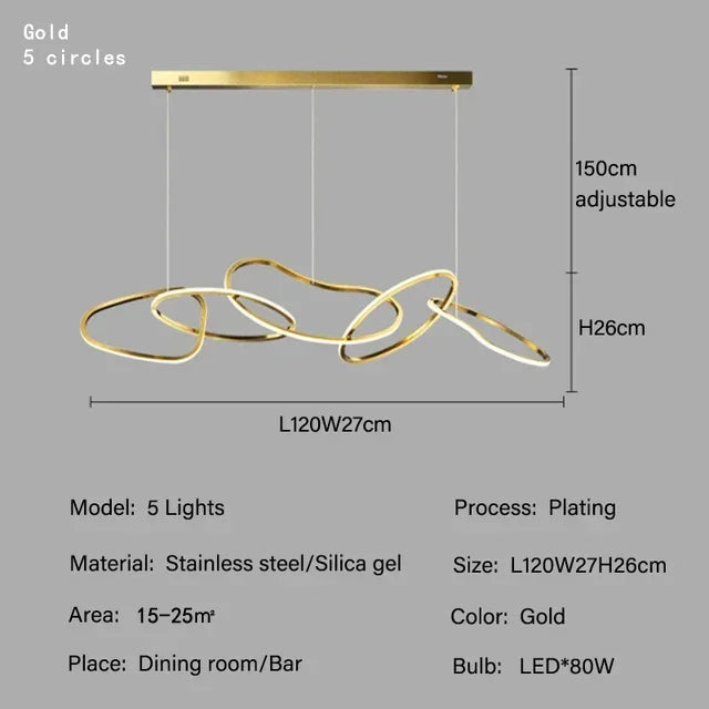 Afralia™ Stainless Steel LED Chandelier Interlocking Circles for Kitchen Island & Living Room