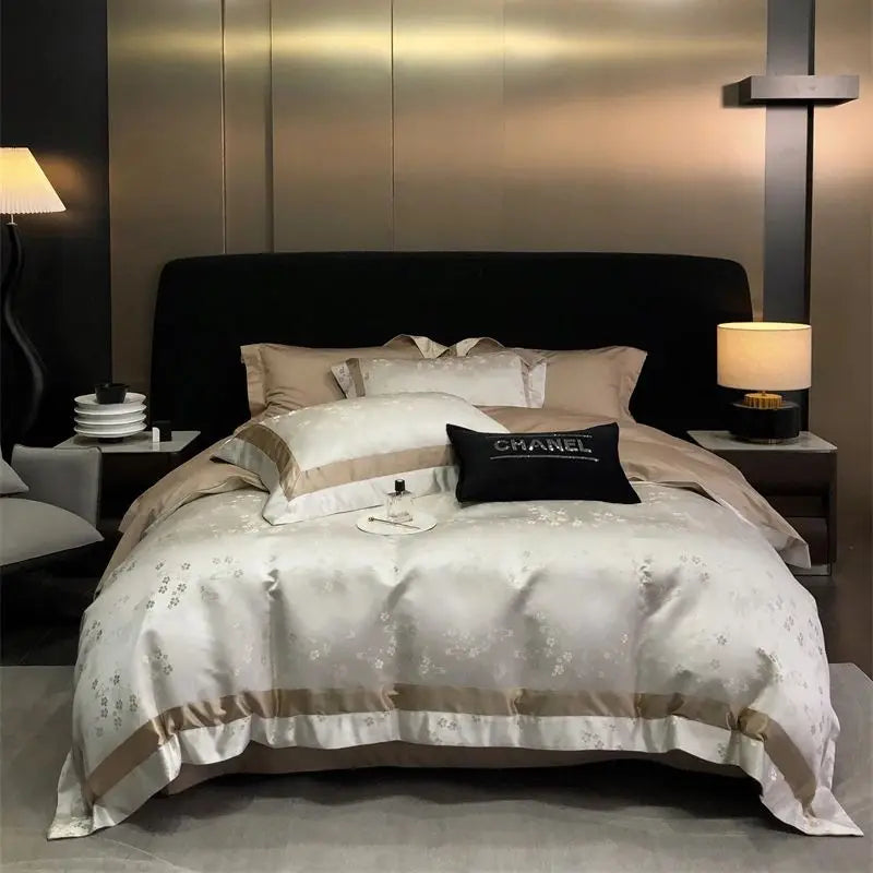 Afralia™ Brocade Satin Jacquard Luxury Cotton Bedding Set - Duvet Cover, Sheet, Pillowcases